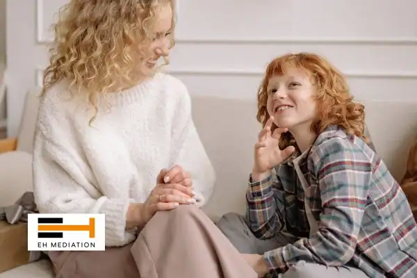 Happy mother and child after sorting child arrangements mediation Bodmin